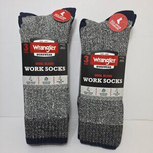 6PK Wrangler Mens Wool Blend Socks Full-Cushion Moisture Wicking Navy Size 6-12